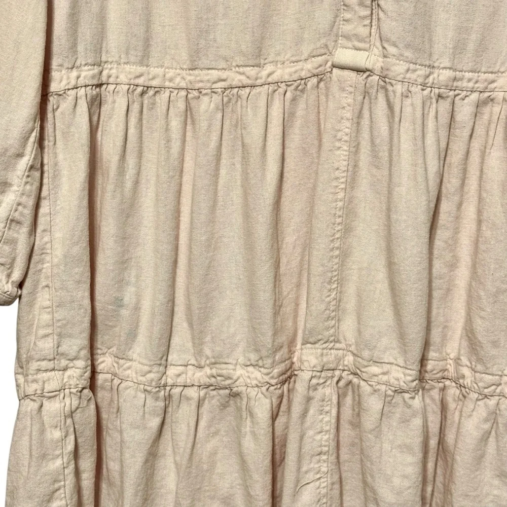 ZARA Linen Blend Pink Pastel Tiered Babydoll Button Collared Neckline Mini Dress - Picture 8 of 10